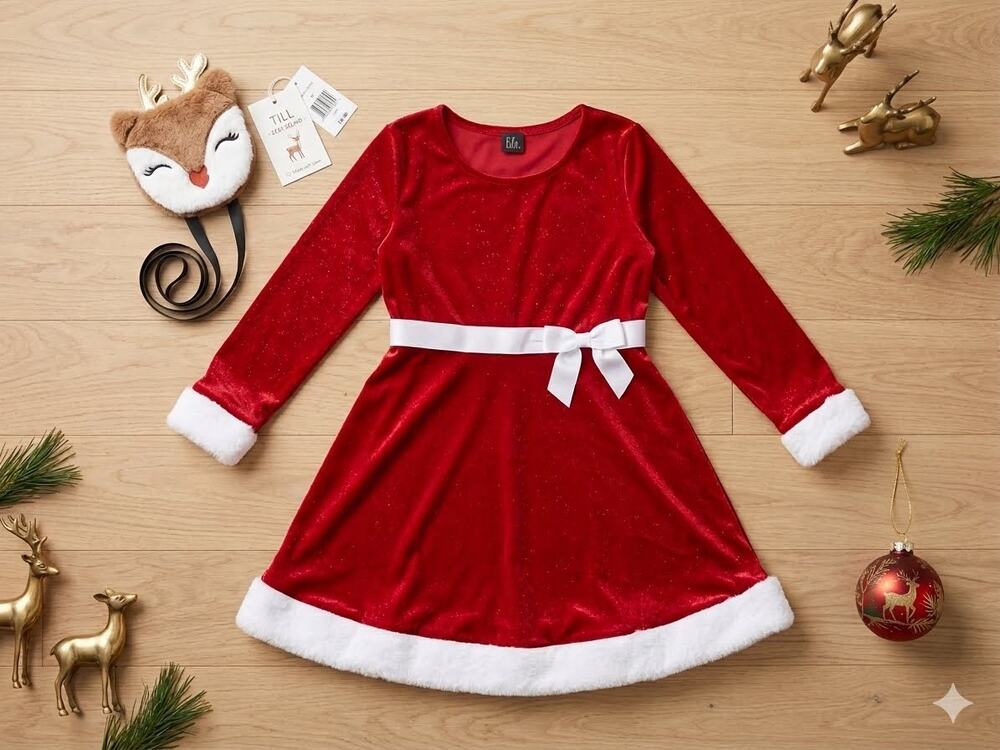 NEW! Lilt Girls Christmas Holiday Red Velvet Faux Fur Satin Santa Dress Size L14